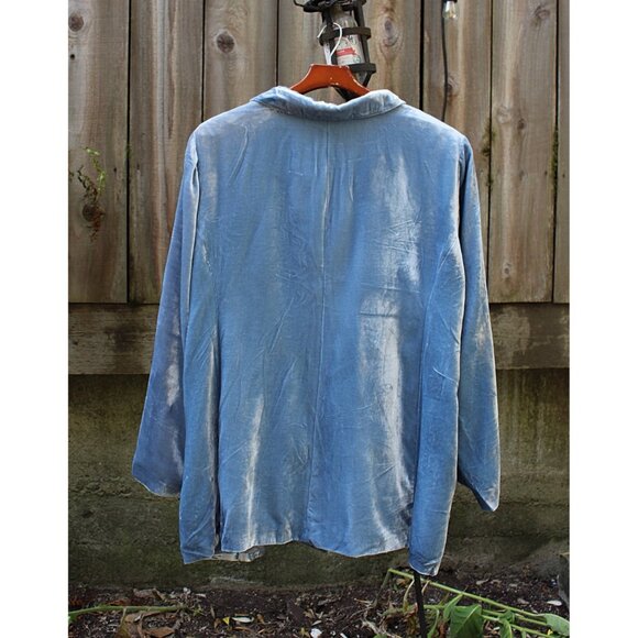 New w/Tags Eileen Fisher 3X Plus - Velvet Notch Collar Long Blazer, Light Blue - Picture 4 of 12